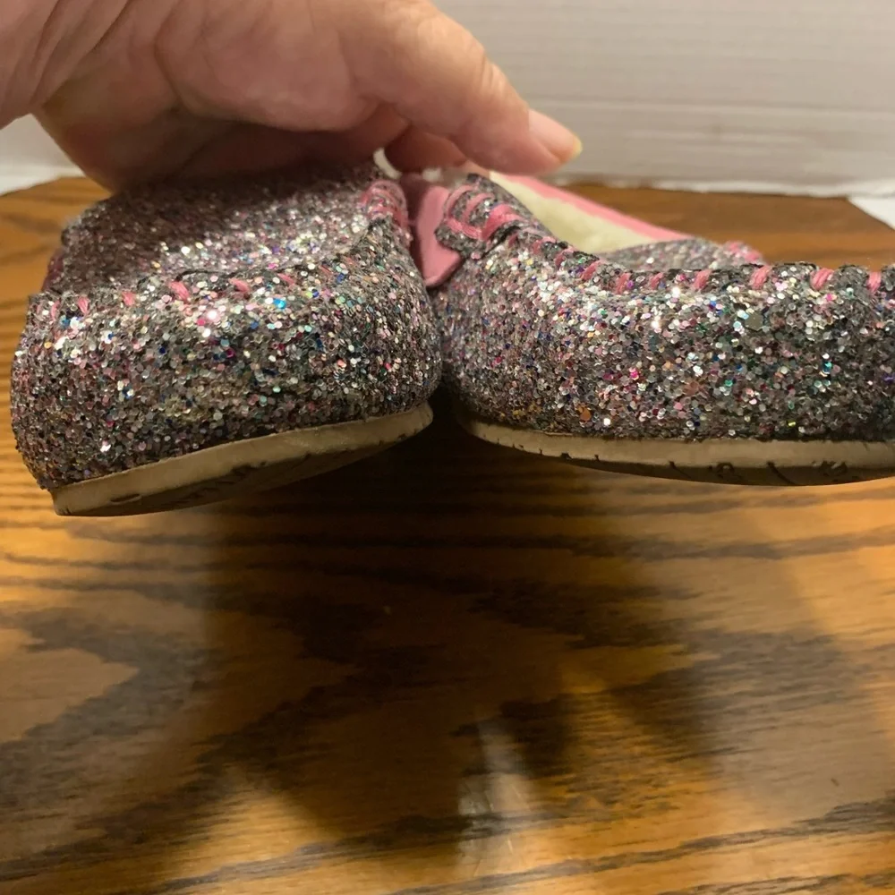 Lands' End Sparkling Glitter Pink and Silver size 4 Moccasins